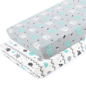 pack n play stretchy fitted pack n play playard sheet set brolex 2 pack portable mini crib sheets,convertible playard mattress cover,ultra soft material，elephant & whale