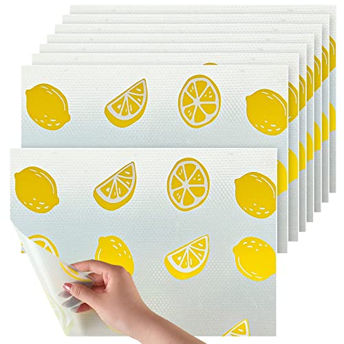 8 Pieces Refrigerator Liner Drawer Liner for Kitchen Cabinets Washable Refrigerator Mats Eva Non Adhesive Shelf Liners Easy to Cut Drawer Cover Sheet for Fridge Dresser, 17.7 x 11.8 Inch (Lemon)