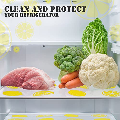 8 Pieces Refrigerator Liner Drawer Liner for Kitchen Cabinets Washable Refrigerator Mats Eva Non Adhesive Shelf Liners Easy to Cut Drawer Cover Sheet for Fridge Dresser, 17.7 x 11.8 Inch (Lemon)