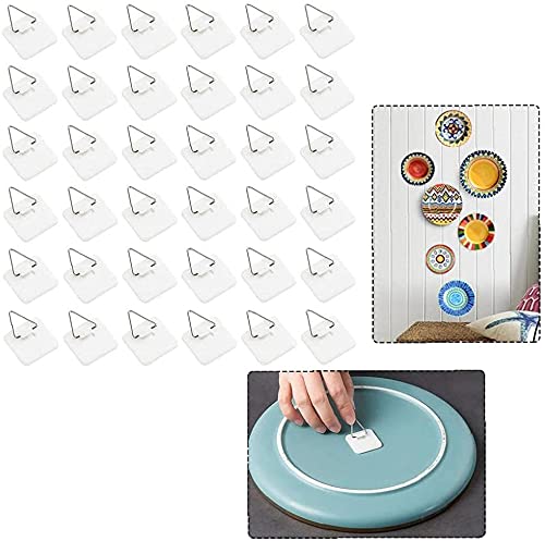 Invisible Adhesive Plate Hanger Set, 50Pieces Adhesive Hang Tabs Plate Hangers Vertical Plate Holders for The Wall Small