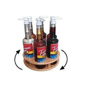 7 Bottles Coffee Syrup Rack- Rotating Syrup Bottle Holder Organizer- Kitchen Rack and Cobinet- Tabletop Freestanding Wine Rack- Lazy Susan for Bottle of Wine, Oil, Sauce, Alcohol