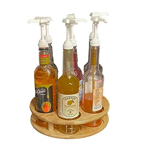 7 Bottles Coffee Syrup Rack- Rotating Syrup Bottle Holder Organizer- Kitchen Rack and Cobinet- Tabletop Freestanding Wine Rack- Lazy Susan for Bottle of Wine, Oil, Sauce, Alcohol