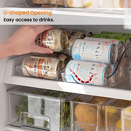 vacane Set of 4 Soda Can Organizer for Refrigerator, Clear Drink Holder Dispenser - Holds 10 Cans Each, Beverage Canned Food Container Bin Storage Organizer For Fridge, Pantry, Freezer, Countertops