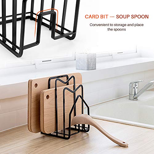 Pot Pan Lid Holder Rack kitchen Shelf Chopping Board Rack Cutting Board Rack Organizer Stand Holder Kitchen Countertop Drain Storage Shelf Bedroom Study Bookshelf Desk Organization (black)