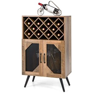 seasd double door kitchen storage buffet sideboard with wine rack and glass shelf dining cabinet