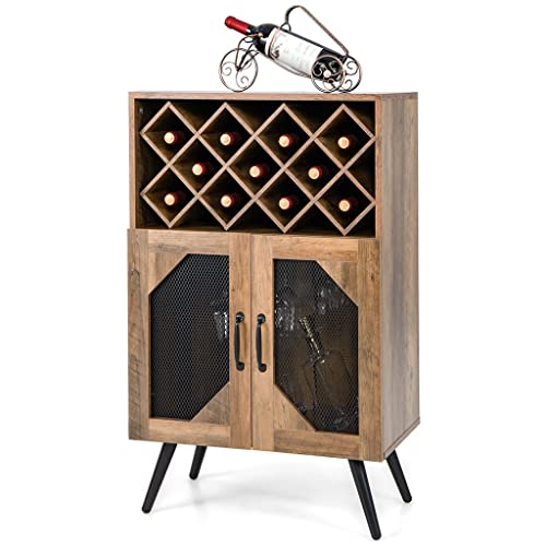 SEASD Double Door Kitchen Storage Buffet Sideboard with Wine Rack and Glass Shelf Dining Cabinet