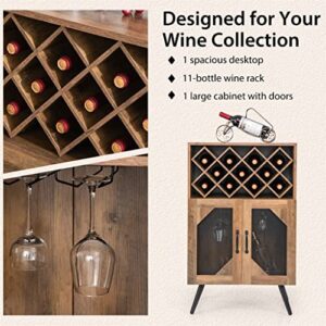 SEASD Double Door Kitchen Storage Buffet Sideboard with Wine Rack and Glass Shelf Dining Cabinet