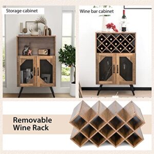 SEASD Double Door Kitchen Storage Buffet Sideboard with Wine Rack and Glass Shelf Dining Cabinet