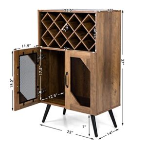 SEASD Double Door Kitchen Storage Buffet Sideboard with Wine Rack and Glass Shelf Dining Cabinet