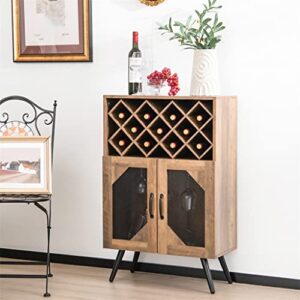 SEASD Double Door Kitchen Storage Buffet Sideboard with Wine Rack and Glass Shelf Dining Cabinet