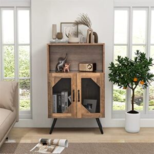 SEASD Double Door Kitchen Storage Buffet Sideboard with Wine Rack and Glass Shelf Dining Cabinet