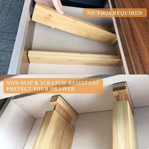 Bamboo Silverware Tray for drawer, Expandable/Adjustable Drawer Dividers (6 Pack)