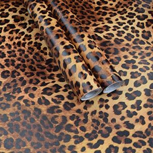 Self Adhesive Vinyl Leopard Print Shelf Liner Contact Paper for Walls Cabinets Dresser Drawer Furniture Table Desk Decal 17.7X117 Inches