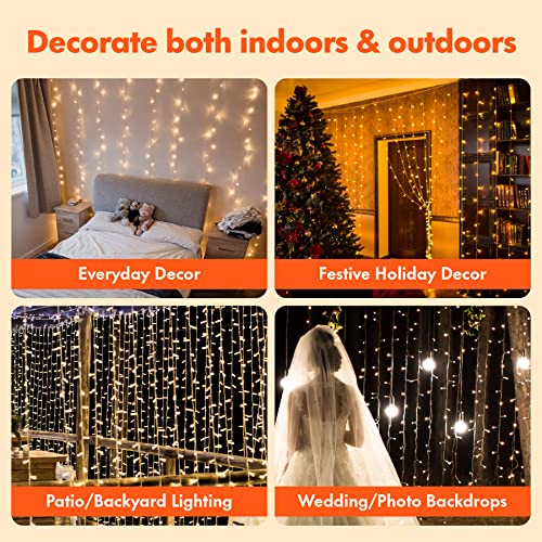 Twinkle Star 300 LED Window Curtain String Light Wedding Party Home Garden Bedroom Outdoor Indoor Wall Decorations, Warm White