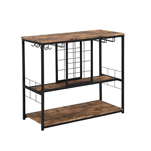 SEASD Industrial Wine Rack Table with Glass Stand Wine Cabinet with Storage Shelves