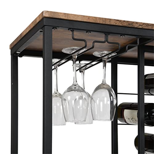 SEASD Industrial Wine Rack Table with Glass Stand Wine Cabinet with Storage Shelves