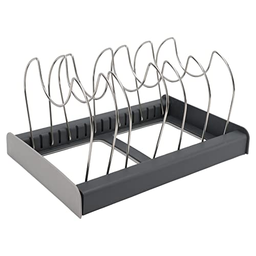 Pots and Pans, Multifunction Expandable Pot Rack with 7 Dividers Flexible Stable Kitchen Organization and Storage for Dish, Pot Lid, Cutting Board, Bakeware