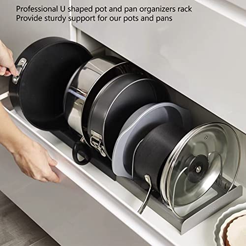 Pots and Pans, Multifunction Expandable Pot Rack with 7 Dividers Flexible Stable Kitchen Organization and Storage for Dish, Pot Lid, Cutting Board, Bakeware