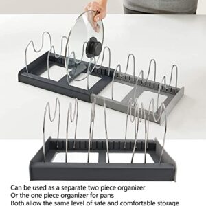 Pots and Pans, Multifunction Expandable Pot Rack with 7 Dividers Flexible Stable Kitchen Organization and Storage for Dish, Pot Lid, Cutting Board, Bakeware