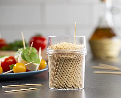 2500 Count Wooden Toothpicks + Reusable Holder Container | Sturdy Smooth Finish Bamboo Tooth Picks | Cocktail Picks | Toothpicks For Appetizers | Toothpicks Wood