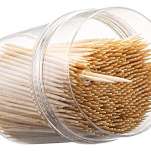 2500 Count Wooden Toothpicks + Reusable Holder Container | Sturdy Smooth Finish Bamboo Tooth Picks | Cocktail Picks | Toothpicks For Appetizers | Toothpicks Wood