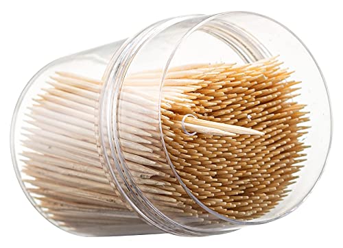 2500 Count Wooden Toothpicks + Reusable Holder Container | Sturdy Smooth Finish Bamboo Tooth Picks | Cocktail Picks | Toothpicks For Appetizers | Toothpicks Wood