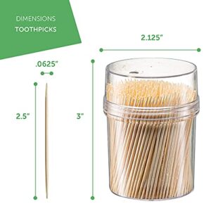 2500 Count Wooden Toothpicks + Reusable Holder Container | Sturdy Smooth Finish Bamboo Tooth Picks | Cocktail Picks | Toothpicks For Appetizers | Toothpicks Wood