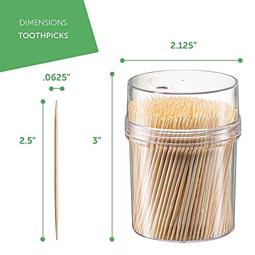 2500 Count Wooden Toothpicks + Reusable Holder Container | Sturdy Smooth Finish Bamboo Tooth Picks | Cocktail Picks | Toothpicks For Appetizers | Toothpicks Wood