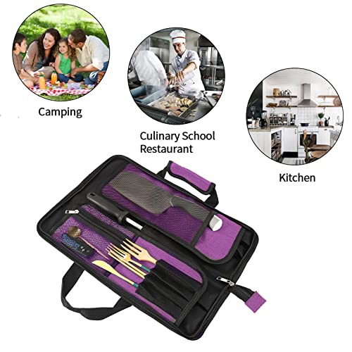 Chef’s Knife Roll Bag, Heavy Duty Oxford Chef Knife Bag, Portable 13 Slots Chef Knife Case , Multi-function Cutlery Knives Pouch Holder Knife Wrap Wallet Tool Roll for Home Kitchen Traveling Camping