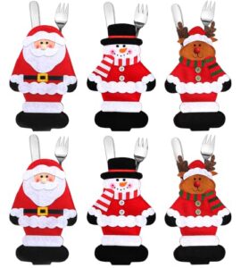 christmas silverware holders pockets knifes forks bag snowman santa claus elk christmas party decoration for children 6pcs