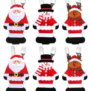 Christmas Silverware Holders Pockets Knifes Forks Bag Snowman Santa Claus Elk Christmas Party Decoration for Children 6pcs