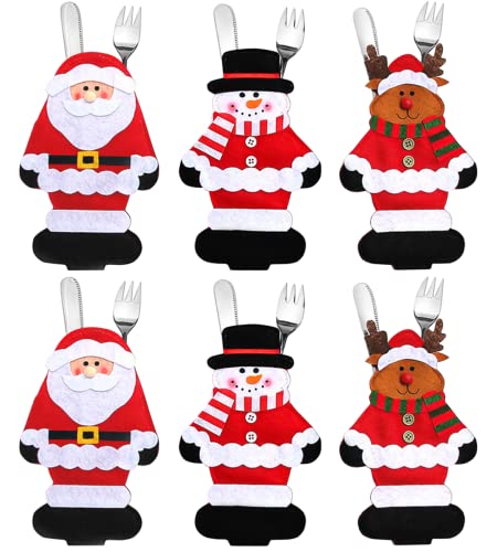 Christmas Silverware Holders Pockets Knifes Forks Bag Snowman Santa Claus Elk Christmas Party Decoration for Children 6pcs