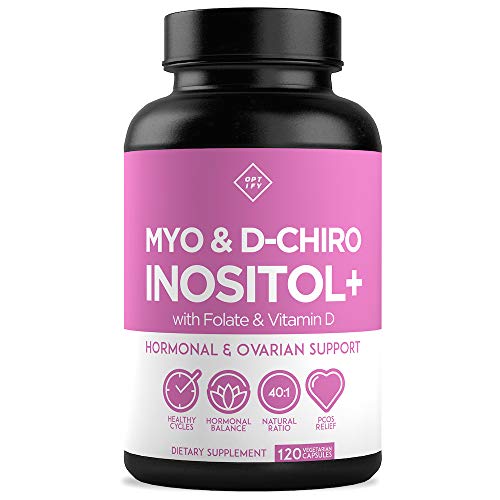 Premium Inositol Supplement - Myo-Inositol and D-Chiro Inositol Plus Folate and Vitamin D - Ideal 40:1 Ratio - Hormone Balance & Healthy Ovarian Support for Women - Vitamin B8 - 30 Day Supply