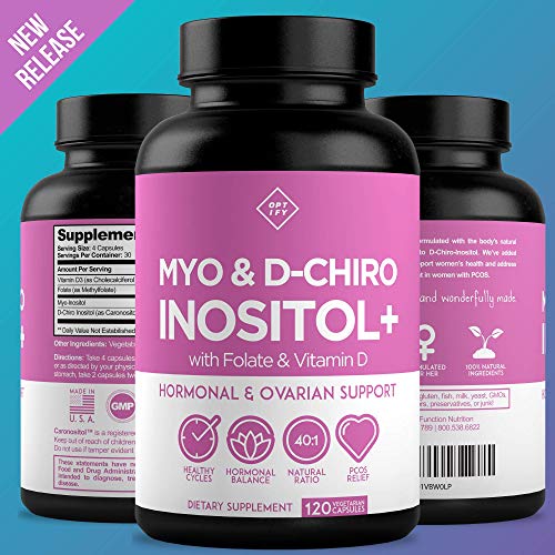 Premium Inositol Supplement - Myo-Inositol and D-Chiro Inositol Plus Folate and Vitamin D - Ideal 40:1 Ratio - Hormone Balance & Healthy Ovarian Support for Women - Vitamin B8 - 30 Day Supply