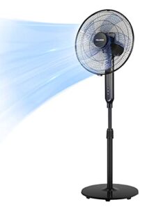 pelonis 16″ oscillating pedestal stand up fan | adjustable height | ultra quiet dc motor | remote control | 12 speed | 12-hour timer | high energy efficiency | for bedroom home office use | black
