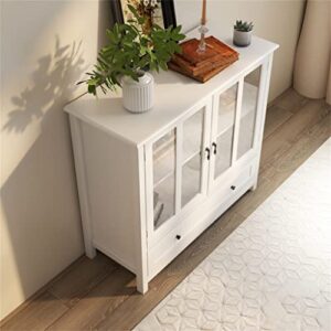 SEASD Storage Cabinet Buffet with 2 Clear Doors and Drawers for Kitchen, Hallway, Living Room, White Dining Room Cabinets.