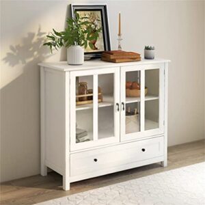 SEASD Storage Cabinet Buffet with 2 Clear Doors and Drawers for Kitchen, Hallway, Living Room, White Dining Room Cabinets.