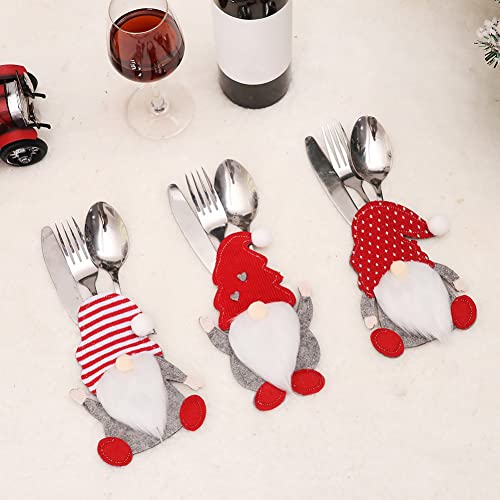 6 Pcs Christmas Cutlery Holders Suit,Christmas Tableware Holder Swedish Santa Gnome Silverware Holders Knife Fork Pouch Bag for Xmas New Year Party Dinner Table Decorations Ornaments