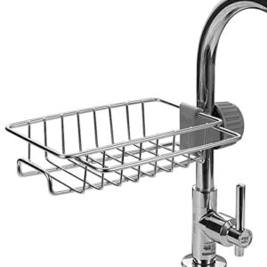 Kitchen Faucet Rack, Stainless Steel Sink Sponge Storage Drain Rack, Bathroom Hanging Shelf, for Soap Dish Brush Dishcloth