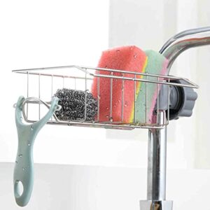 Kitchen Faucet Rack, Stainless Steel Sink Sponge Storage Drain Rack, Bathroom Hanging Shelf, for Soap Dish Brush Dishcloth