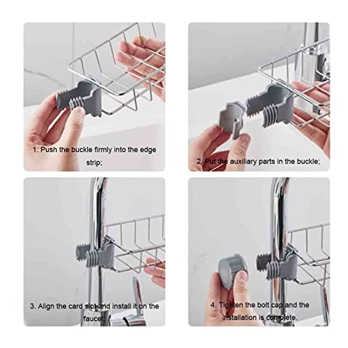 Kitchen Faucet Rack, Stainless Steel Sink Sponge Storage Drain Rack, Bathroom Hanging Shelf, for Soap Dish Brush Dishcloth