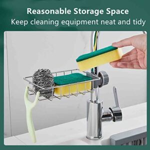 Kitchen Faucet Rack, Stainless Steel Sink Sponge Storage Drain Rack, Bathroom Hanging Shelf, for Soap Dish Brush Dishcloth