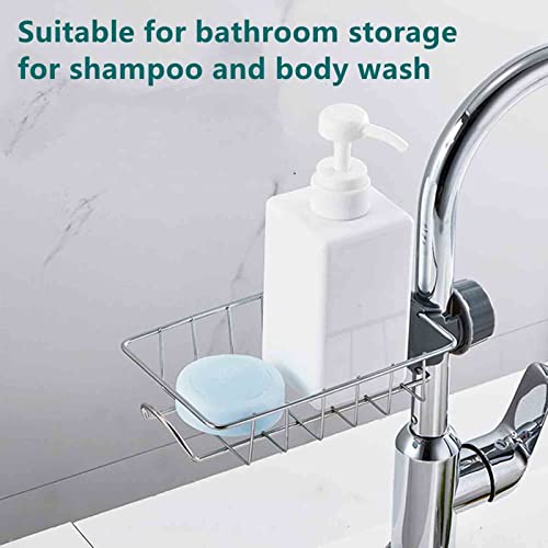 Kitchen Faucet Rack, Stainless Steel Sink Sponge Storage Drain Rack, Bathroom Hanging Shelf, for Soap Dish Brush Dishcloth