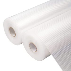 shelf liner for kitchen cabinets, 12 inch x 20 ft x 2 rolls, non-slip cabinet liner, non adhesive drawer liner, refrigerator liners, washable oil-proof mat for shelves (transparent stripe)