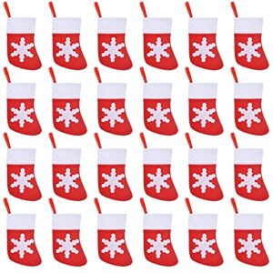 fushenmu 24 pack mini christmas stockings felt snowflake xmas stocking red sock tableware knife spoon fork bag candy pouch bag for xmas party tree dinner table home ornaments