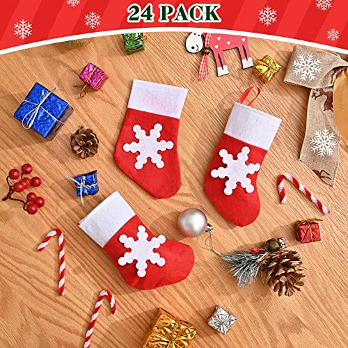 FUSHENMU 24 Pack Mini Christmas Stockings Felt Snowflake Xmas Stocking Red Sock Tableware Knife Spoon Fork Bag Candy Pouch Bag for Xmas Party Tree Dinner Table Home Ornaments