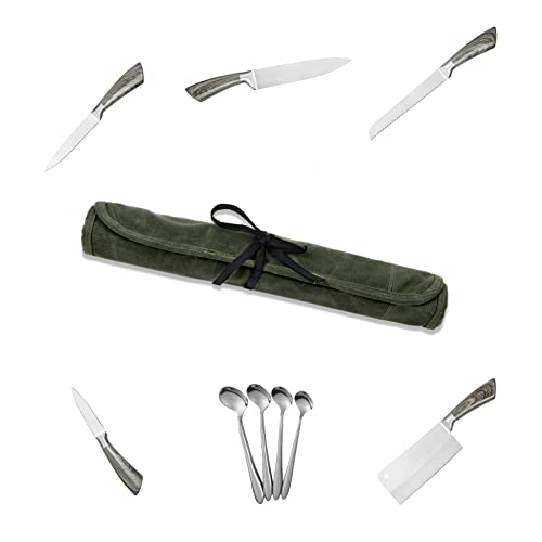 Chef Knife Roll Bag, Heavy Duty Oxford Utility Knife Bag, 6 Slots Chefs Knife Case Holder, Multi-function Cutlery Kitchen Knife Pouch Knife Wrap Wallet Tool Roll for Home Kitchen Traveling Camping