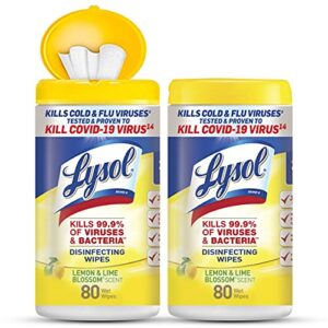 lysol disinfectant wipes multi-surface antibacterial cleaning wipes for disinfecting and cleaning lemon and lime blossom 80 count (pack of 2)