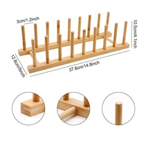 MOAMUN 2 Pack Bamboo Dish Drying Rack Plate Rack Stand Pot Lid Holder Cabinet Dish Organizer Rack Drainer Storage Holder for Dish Bowl, Cup, Cutting Board and More