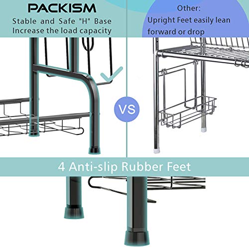 PACKISM Over The Sink Dish Drying Rack, 2 Tier Stainless Steel Over Sink Rack, Kitchen Over The Sink Shelf with Durable Dish Drainer, Large Dish Rack Over Sink for Kitchen Counter, Black